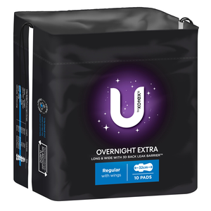 U by Kotex Extra Overnight Pads Wing 10 Pack