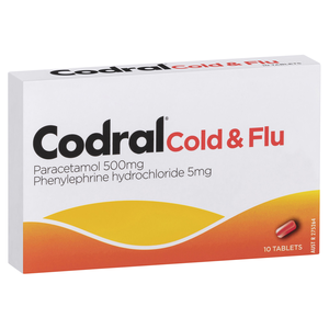 CODRAL® Cold & Flu 10 Tablets | Paracetamol 500mg | Phenylephrine Hydrochlor 5mg | Pack of 6
