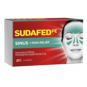 Sudafed PE Sinus + Pain Relief Tablets 10 Pack | 500mg