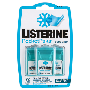 Listerine Pocketpaks Oral Care Strips Cool Mint Value Pack | 72 Strips