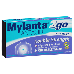 Mylanta 2Go Antacid Double Strength Tablets Lemon Mint | 24 Chewable Tablets 