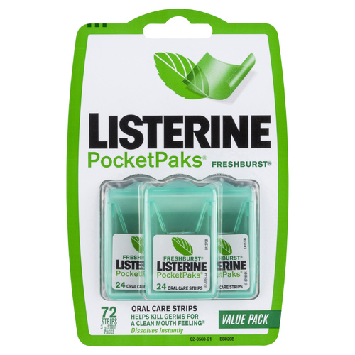 Listerine Pocketpaks Oral Care Strips Freshburst Value Pack | 72 Strips